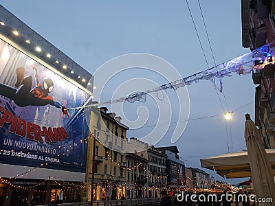 Navigli grand canal in milano milan italy italia spiderman ad Editorial Stock Photo