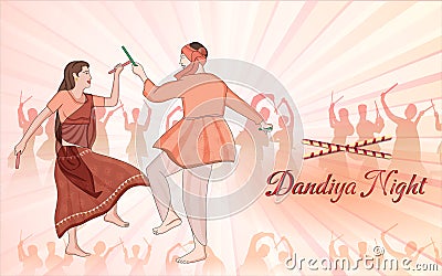 Navratri- Garba Night, Dandia Night banner illustration, creative dandia night illustration for web promotion and advertisement Vector Illustration