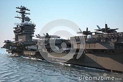 Navy aircraft carrier with a compartment of aircraft and crew. Stock Photo