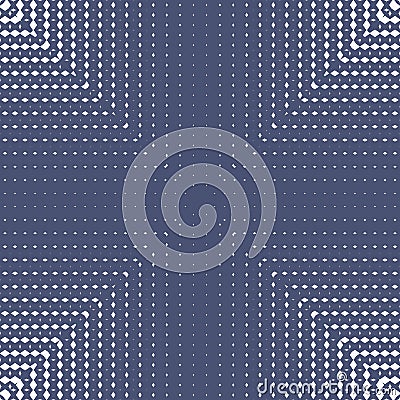 Navy blue geometric halftone seamless pattern with small rhombuses, squares Vector Illustration