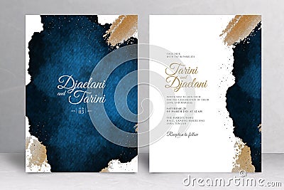 Navy Blue and Gold Wedding Invitation Template Vector Illustration