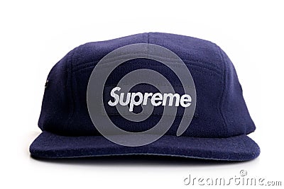 Navy blue Supreme cap on white background Editorial Stock Photo