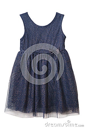Navy blue tulle dress with golden sequins Stock Photo