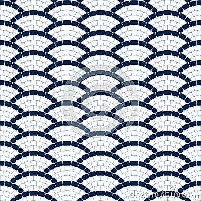 Navy blue and white geometric wave stone mosaic seamless pattern, vector background Vector Illustration