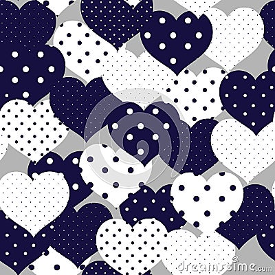 Navy blue and whiye romantic seamless pattern with polka-dot he Vector Illustration