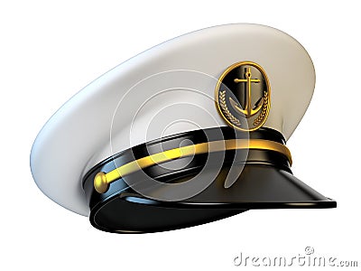 Navy cap, ship officer, admiral, sailor, naval captain hat front view 3d rendering Cartoon Illustration