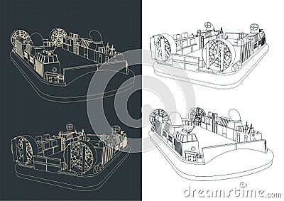 Navy carrier hovercraft drawings Vector Illustration