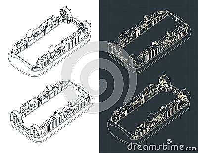 Navy carrier hovercraft isometric blueprints Vector Illustration