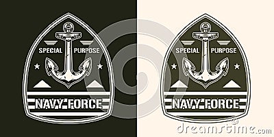 NAVY force vintage logotype monochrome Vector Illustration