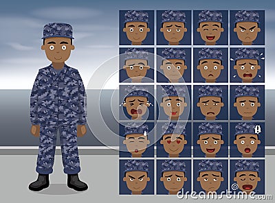 Navy Operation Cartoon Emotion faces Vector Illustration Vector Illustration