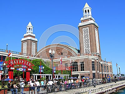 Looking down Navy Pier on a sunny day in Chicago Editorial Stock Photo