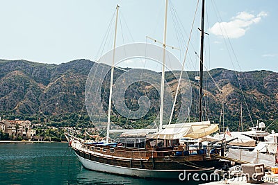 Navy Pier with yachts in the town of Kotor, Montenegro. Stock Photo