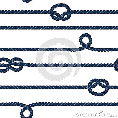 Navy rope and marine knots striped seamless pattern in blue and white, vector Vector Illustration