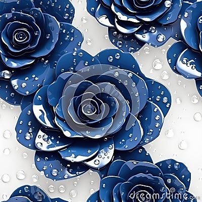 Navy Rose Flowers Glitter Super Detail Seamless Background. Generative AI Stock Photo