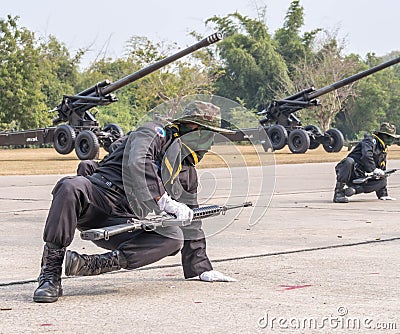 Navy Seal Team performing combat training in Military Parade of Royal Thai Navy Editorial Stock Photo