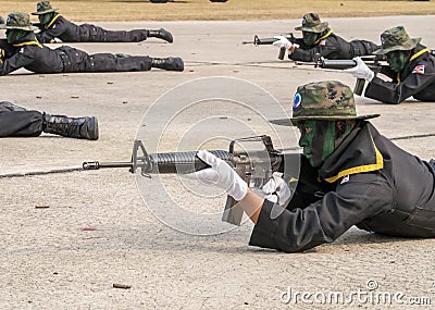 Navy Seal Team performing combat training in Military Parade of Royal Thai Navy Editorial Stock Photo