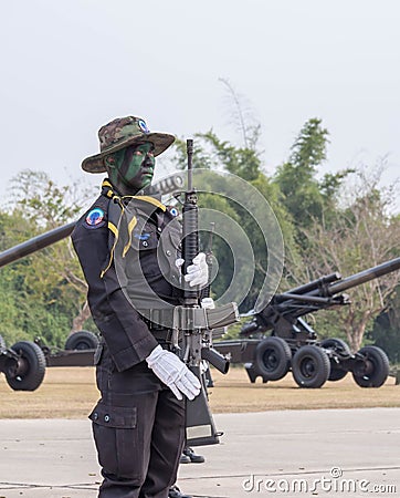 Navy Seal Team performing combat training in Military Parade of Royal Thai Navy Editorial Stock Photo