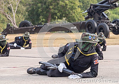Navy Seal Team performing combat training in Military Parade of Royal Thai Navy Editorial Stock Photo