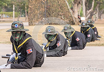 Navy Seal Team performing combat training in Military Parade of Royal Thai Navy Editorial Stock Photo