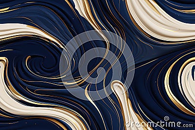 Navy, white and gold marble swirls. Generative AI. Stock Photo