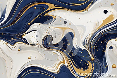 Navy, white and gold marble swirls. Generative AI. Stock Photo