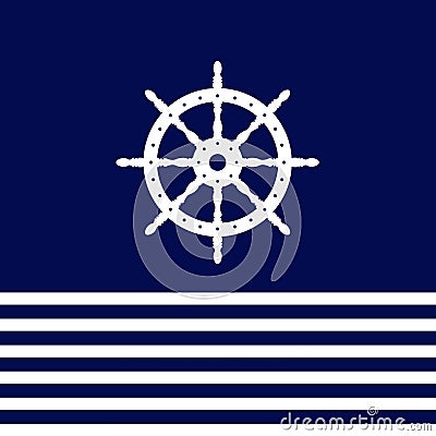 Navy and White Helm Wheel Cartoon Illustration