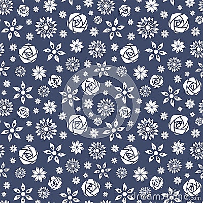 Navy white scatter ditsy seamless print background design Vector Illustration