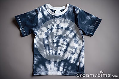 Navy And White Tiedye Tshirt For Girl On Gray Background. Generative AI Stock Photo