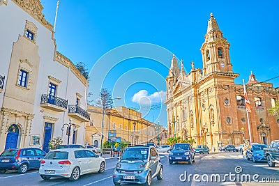 The central street in Naxxar, Malta Editorial Stock Photo