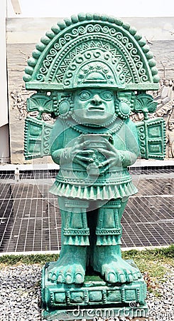 Naylamp is a mythological character from Ancient Peru. museum came from the sea, bringing the civilization Stock Photo