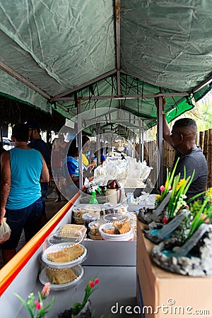 Tent selling food and delicacies at the Caxixis fair in Nazare, Bahia Editorial Stock Photo