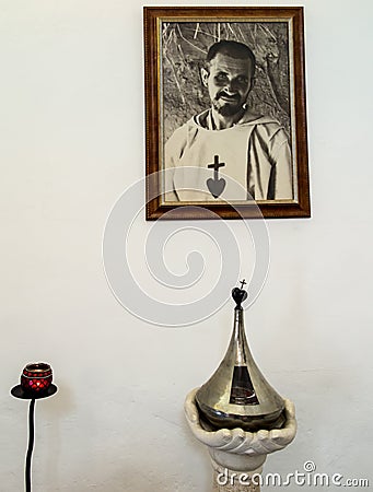 NAZARET, ISRAEL 11 July 2015: Reliquary and the image of Blessed Editorial Stock Photo