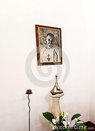 NAZARET, ISRAEL 11 July 2015: Reliquary and the image of Blessed Editorial Stock Photo