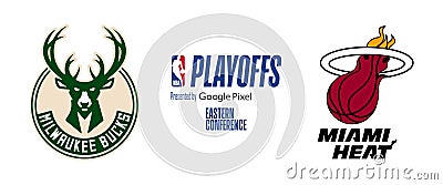 2023 NBA playoffs. Eastern Conference. Milwaukee Bucks vs Miami Heat. Kyiv, Ukraine - May 1, 2023 Vector Illustration