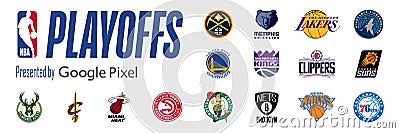 2023 NBA playoffs. Eastern, Western Conference. Boston Celtics, Milwaukee Bucks, Philadelphia 76ers, Brooklyn Nets, Atlanta Hawks Vector Illustration