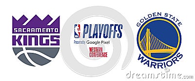 2023 NBA playoffs. Western Conference. Sacramento Kings vs Golden State Warriors. Kyiv, Ukraine - May 1, 2023 Vector Illustration