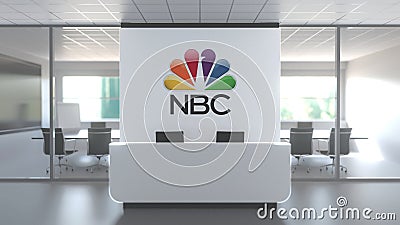 NBC Logo Above Reception Desk in the Modern Office, Editorial Conceptual 3D  Animation Stock Footage - Video of logo, interior: 163640486