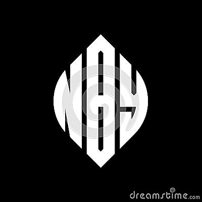NBY circle letter logo design with circle and ellipse shape. NBY ellipse letters with typographic style. The three initials form a Vector Illustration