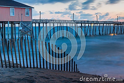 NC Rodanthe Fishing Pier and Fencing Stock Photo