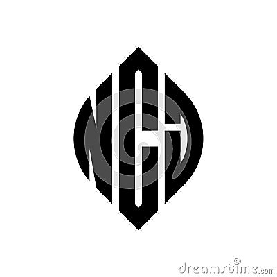 NCJ circle letter logo design with circle and ellipse shape. NCJ ellipse letters with typographic style. The three initials form a Vector Illustration
