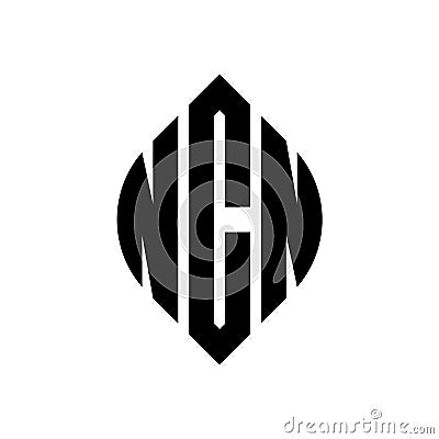 NCN circle letter logo design with circle and ellipse shape. NCN ellipse letters with typographic style. The three initials form a Vector Illustration