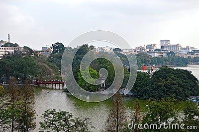 Ncog Son Temple in Hoan Kiem lake in Hanoi Vietnam. Editorial Stock Photo