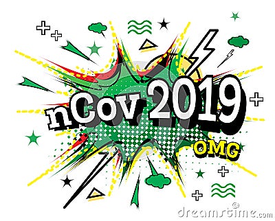 NCov 2019 Comic Text in Pop Art Style Isolated on White Background Stock Photo