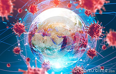 Ncov spreading concept, Earth and virus models Stock Photo