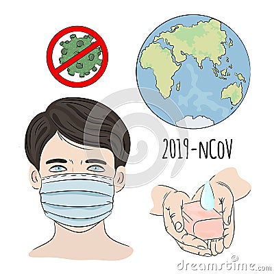 NCOV STOP Coronavirus Health Earth Human Epidemic Danger Set Stock Photo