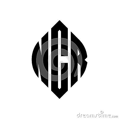 NCR circle letter logo design with circle and ellipse shape. NCR ellipse letters with typographic style. The three initials form a Vector Illustration