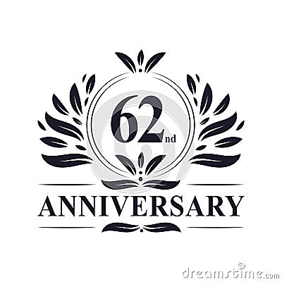 62nd Anniversary celebration, luxurious 62 years Anniversary logo design Vector Illustration