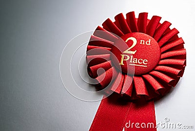 2nd place winners rosette or badge in red Stock Photo