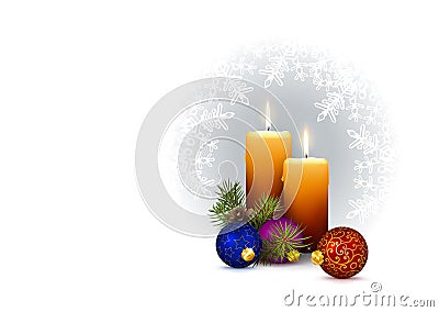 2nd Week of Advent - Realistic 2 Vector Candles with Christmas Decoration. Stock Photo