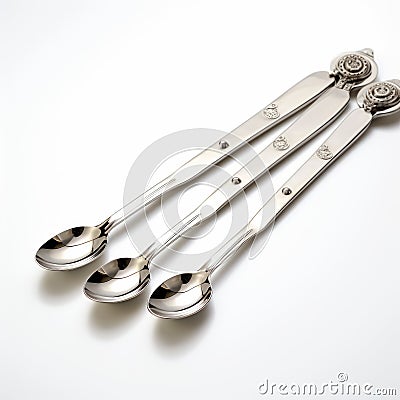 Ndebele Art Inspired Silver Spoons With Floral Design Stock Photo
